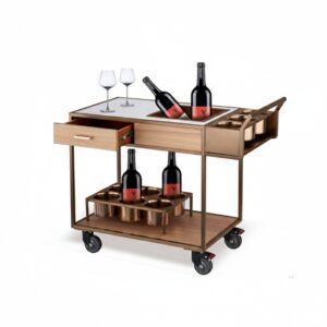 Wine Service Trolley Wooden with Wheels