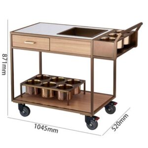 Wine Service Trolley Wooden with Wheels