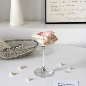 Pink Conch Shell Stem Glass | Natural Coastal Decor Glass - Image 1