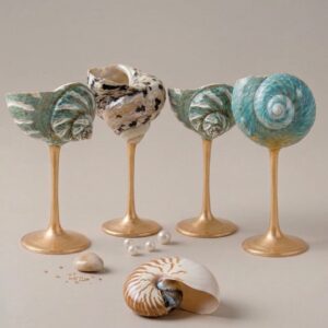 Natural Abalone & Turban Shell Stem Glass | Coastal Statement Barware - Image 2