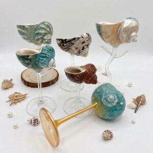 Natural Abalone & Turban Shell Stem Glass | Coastal Statement Barware - Image 1