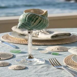 Turquoise Trumpet Shell Stem Glass | Natural Coastal Barware - Image 3