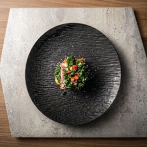 30CM Black Natural Stone Rock Design Round Plate