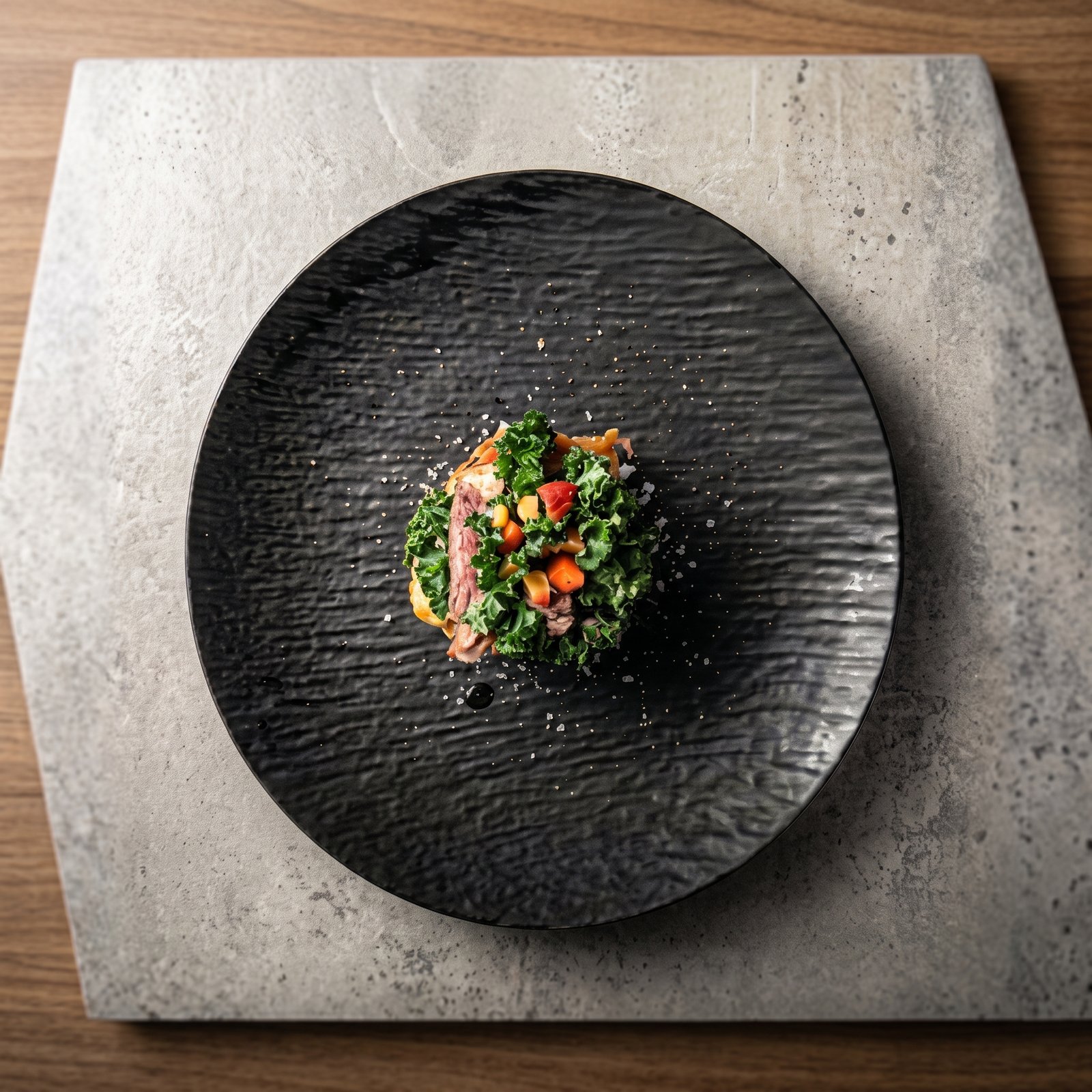 30CM Black Natural Stone Rock Design Round Plate