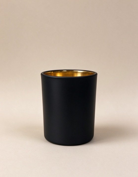 240ml Black and Gold Glass Cup with Black Exterior and Gold Interior